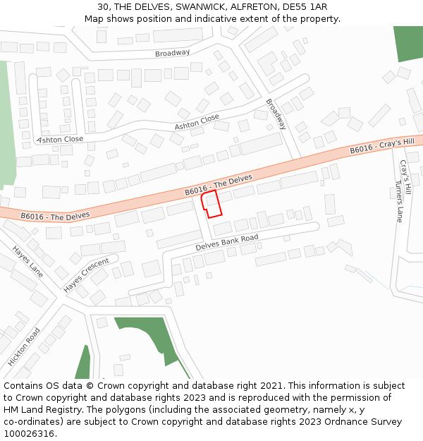 30, THE DELVES, SWANWICK, ALFRETON, DE55 1AR: Location map and indicative extent of plot