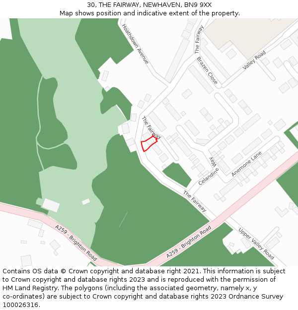 30, THE FAIRWAY, NEWHAVEN, BN9 9XX: Location map and indicative extent of plot