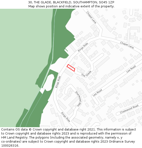 30, THE GLADE, BLACKFIELD, SOUTHAMPTON, SO45 1ZP: Location map and indicative extent of plot