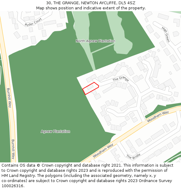 30, THE GRANGE, NEWTON AYCLIFFE, DL5 4SZ: Location map and indicative extent of plot