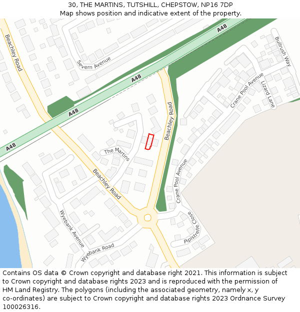 30, THE MARTINS, TUTSHILL, CHEPSTOW, NP16 7DP: Location map and indicative extent of plot