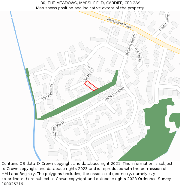 30, THE MEADOWS, MARSHFIELD, CARDIFF, CF3 2AY: Location map and indicative extent of plot