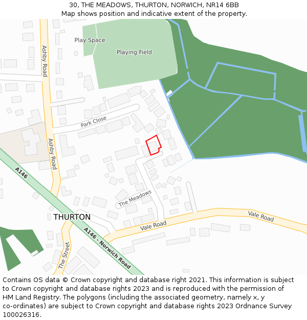 30, THE MEADOWS, THURTON, NORWICH, NR14 6BB: Location map and indicative extent of plot