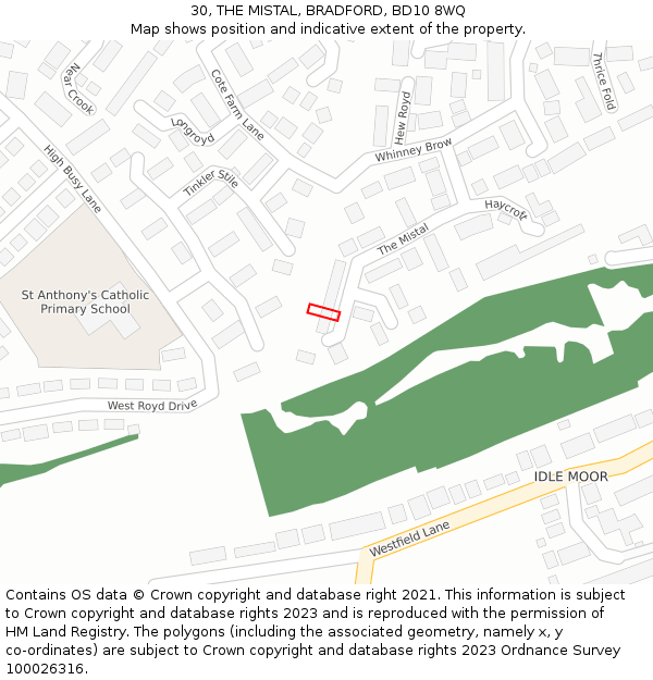 30, THE MISTAL, BRADFORD, BD10 8WQ: Location map and indicative extent of plot