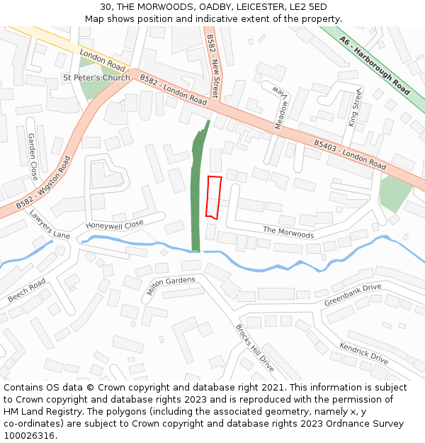 30, THE MORWOODS, OADBY, LEICESTER, LE2 5ED: Location map and indicative extent of plot