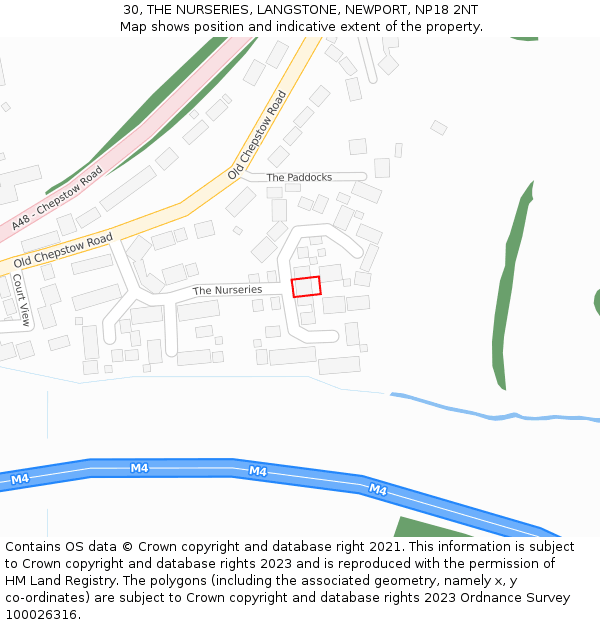 30, THE NURSERIES, LANGSTONE, NEWPORT, NP18 2NT: Location map and indicative extent of plot