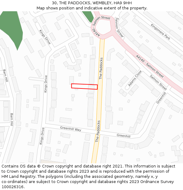 30, THE PADDOCKS, WEMBLEY, HA9 9HH: Location map and indicative extent of plot