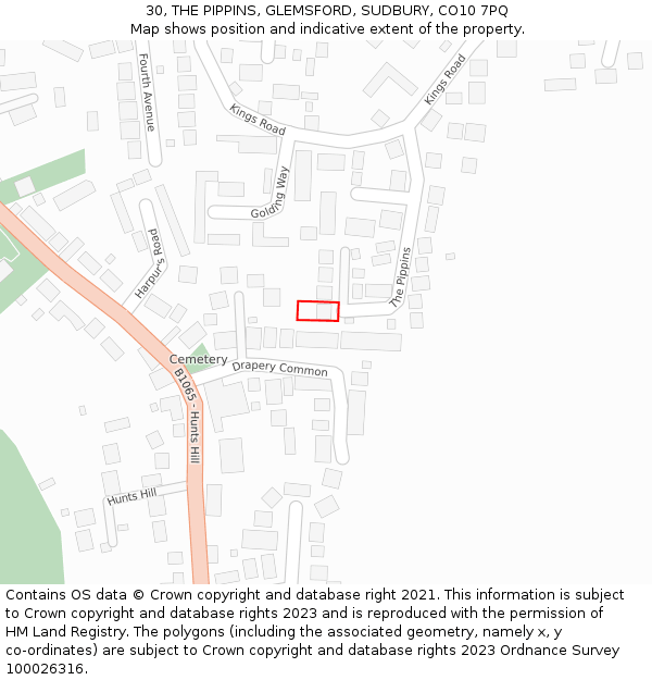 30, THE PIPPINS, GLEMSFORD, SUDBURY, CO10 7PQ: Location map and indicative extent of plot