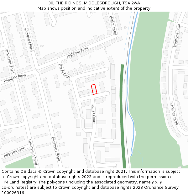 30, THE RIDINGS, MIDDLESBROUGH, TS4 2WA: Location map and indicative extent of plot