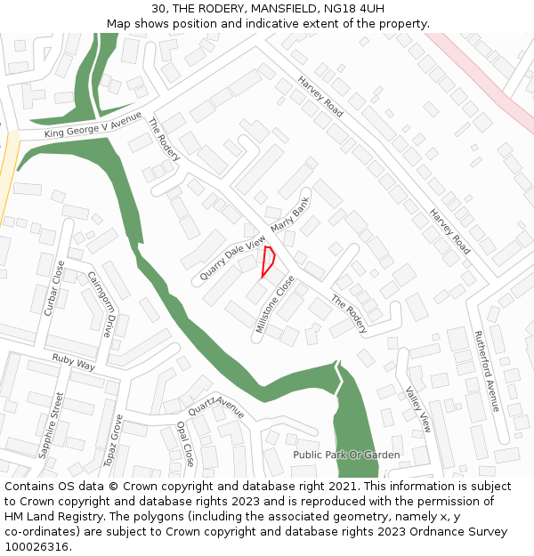 30, THE RODERY, MANSFIELD, NG18 4UH: Location map and indicative extent of plot