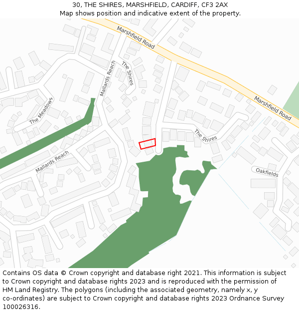 30, THE SHIRES, MARSHFIELD, CARDIFF, CF3 2AX: Location map and indicative extent of plot