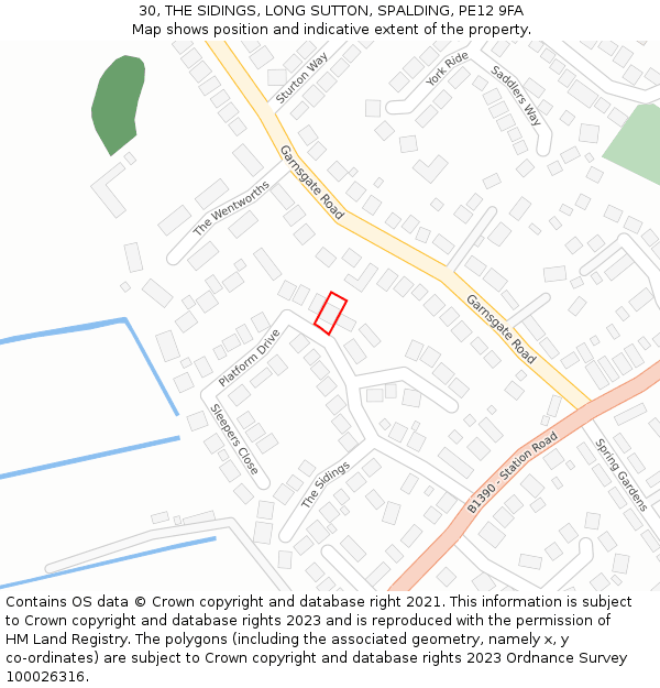 30, THE SIDINGS, LONG SUTTON, SPALDING, PE12 9FA: Location map and indicative extent of plot