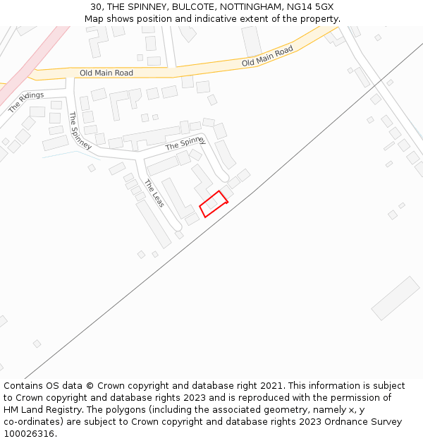 30, THE SPINNEY, BULCOTE, NOTTINGHAM, NG14 5GX: Location map and indicative extent of plot