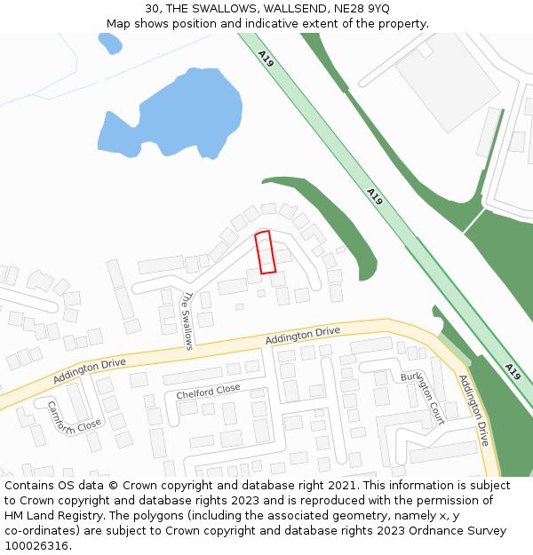 30, THE SWALLOWS, WALLSEND, NE28 9YQ: Location map and indicative extent of plot