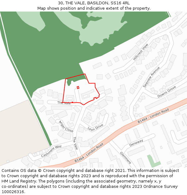 30, THE VALE, BASILDON, SS16 4RL: Location map and indicative extent of plot