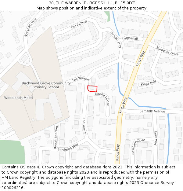 30, THE WARREN, BURGESS HILL, RH15 0DZ: Location map and indicative extent of plot