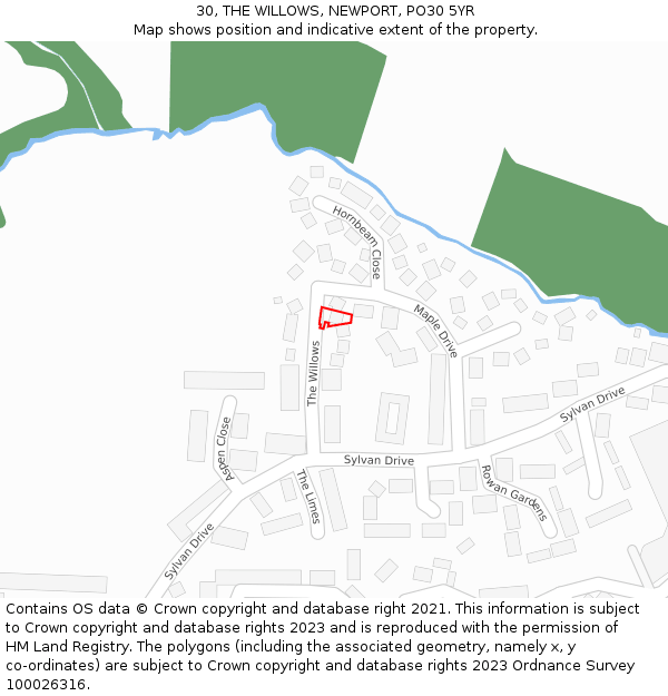 30, THE WILLOWS, NEWPORT, PO30 5YR: Location map and indicative extent of plot
