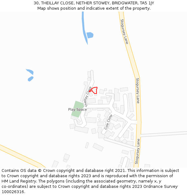 30, THEILLAY CLOSE, NETHER STOWEY, BRIDGWATER, TA5 1JY: Location map and indicative extent of plot