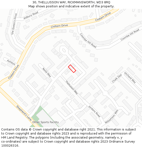 30, THELLUSSON WAY, RICKMANSWORTH, WD3 8RQ: Location map and indicative extent of plot