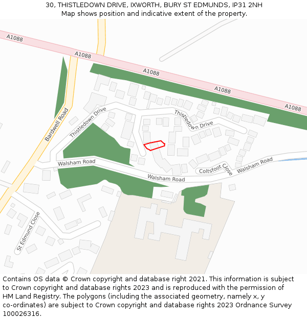 30, THISTLEDOWN DRIVE, IXWORTH, BURY ST EDMUNDS, IP31 2NH: Location map and indicative extent of plot