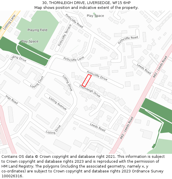 30, THORNLEIGH DRIVE, LIVERSEDGE, WF15 6HP: Location map and indicative extent of plot