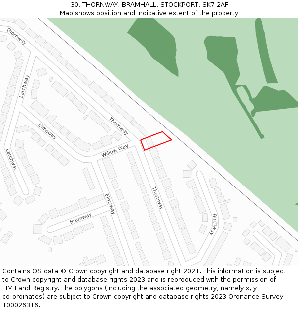 30, THORNWAY, BRAMHALL, STOCKPORT, SK7 2AF: Location map and indicative extent of plot