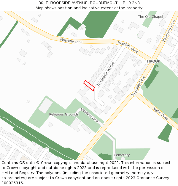 30, THROOPSIDE AVENUE, BOURNEMOUTH, BH9 3NR: Location map and indicative extent of plot