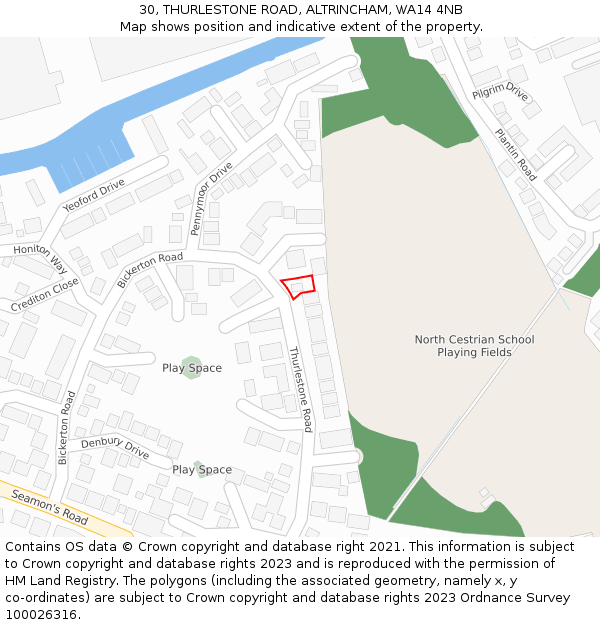 30, THURLESTONE ROAD, ALTRINCHAM, WA14 4NB: Location map and indicative extent of plot