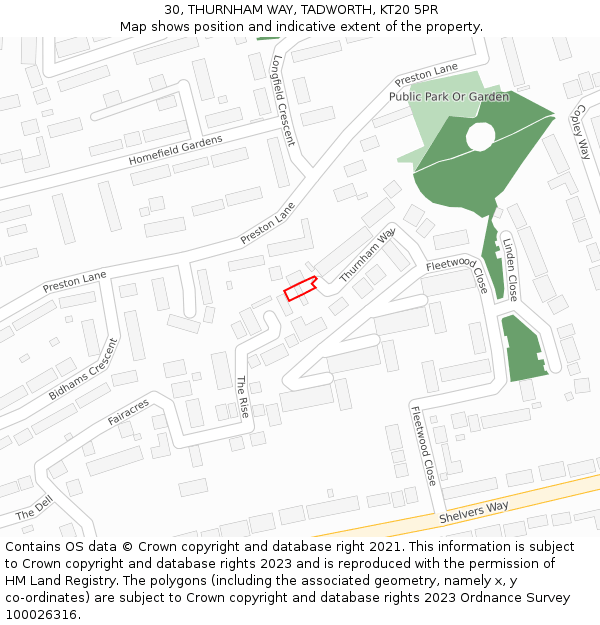 30, THURNHAM WAY, TADWORTH, KT20 5PR: Location map and indicative extent of plot