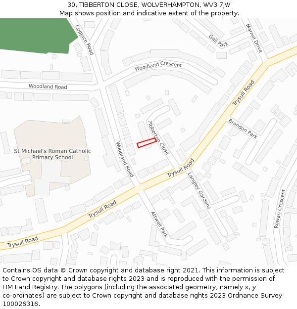 30, TIBBERTON CLOSE, WOLVERHAMPTON, WV3 7JW: Location map and indicative extent of plot