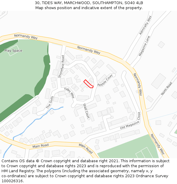 30, TIDES WAY, MARCHWOOD, SOUTHAMPTON, SO40 4LB: Location map and indicative extent of plot