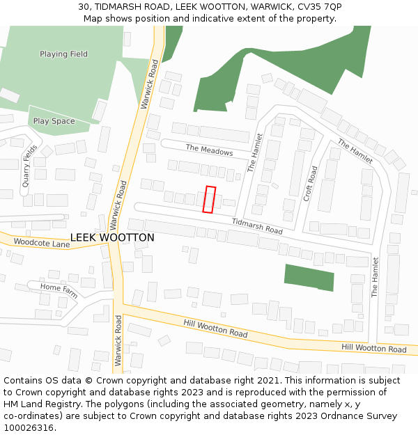 30, TIDMARSH ROAD, LEEK WOOTTON, WARWICK, CV35 7QP: Location map and indicative extent of plot