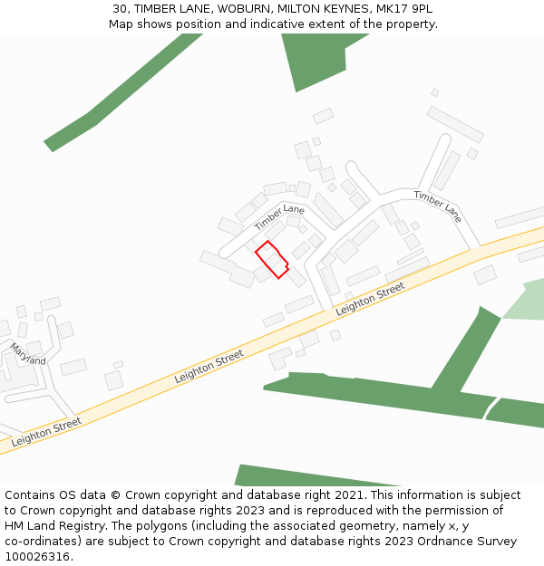 30, TIMBER LANE, WOBURN, MILTON KEYNES, MK17 9PL: Location map and indicative extent of plot