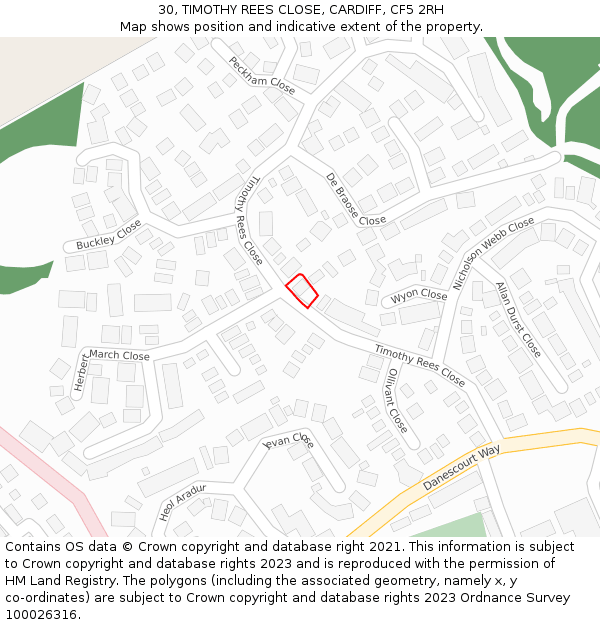 30, TIMOTHY REES CLOSE, CARDIFF, CF5 2RH: Location map and indicative extent of plot