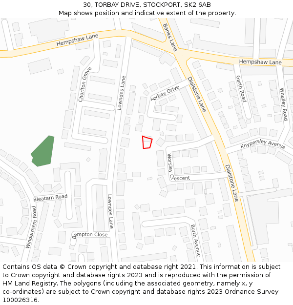 30, TORBAY DRIVE, STOCKPORT, SK2 6AB: Location map and indicative extent of plot