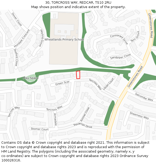 30, TORCROSS WAY, REDCAR, TS10 2RU: Location map and indicative extent of plot