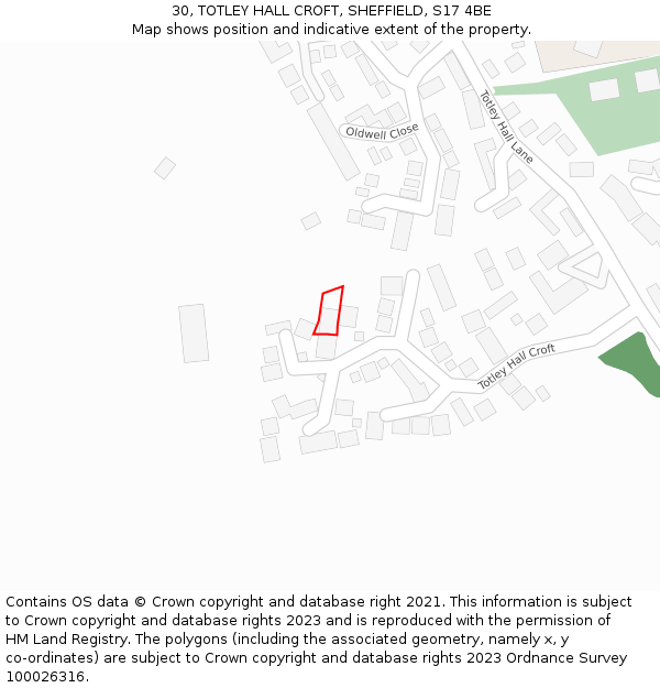 30, TOTLEY HALL CROFT, SHEFFIELD, S17 4BE: Location map and indicative extent of plot