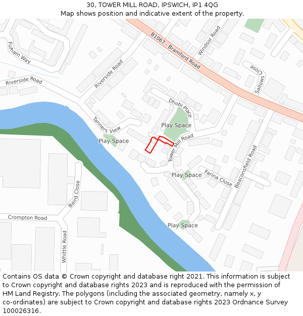 30, TOWER MILL ROAD, IPSWICH, IP1 4QG: Location map and indicative extent of plot