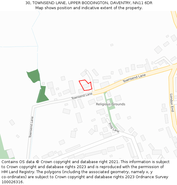 30, TOWNSEND LANE, UPPER BODDINGTON, DAVENTRY, NN11 6DR: Location map and indicative extent of plot