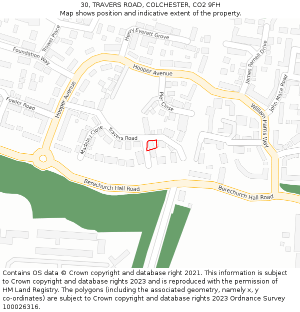 30, TRAVERS ROAD, COLCHESTER, CO2 9FH: Location map and indicative extent of plot