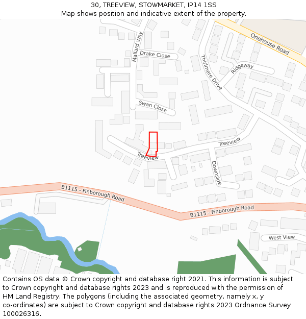 30, TREEVIEW, STOWMARKET, IP14 1SS: Location map and indicative extent of plot