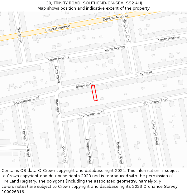 30, TRINITY ROAD, SOUTHEND-ON-SEA, SS2 4HJ: Location map and indicative extent of plot