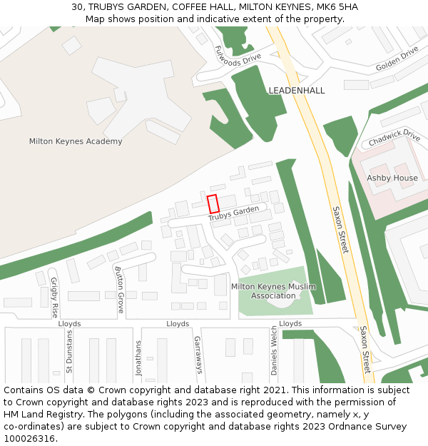 30, TRUBYS GARDEN, COFFEE HALL, MILTON KEYNES, MK6 5HA: Location map and indicative extent of plot