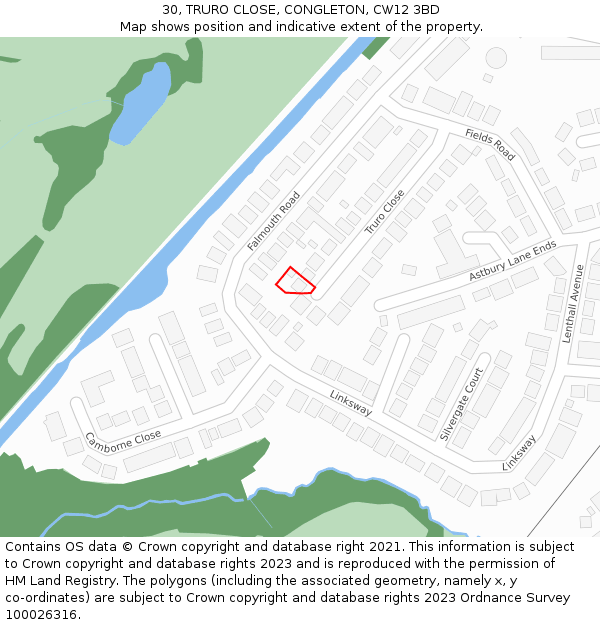 30, TRURO CLOSE, CONGLETON, CW12 3BD: Location map and indicative extent of plot