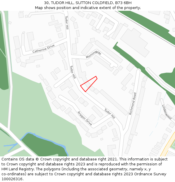 30, TUDOR HILL, SUTTON COLDFIELD, B73 6BH: Location map and indicative extent of plot