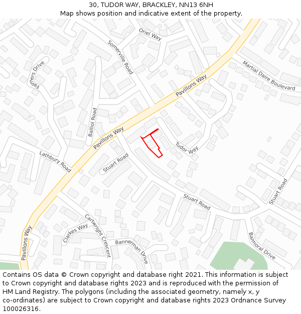 30, TUDOR WAY, BRACKLEY, NN13 6NH: Location map and indicative extent of plot