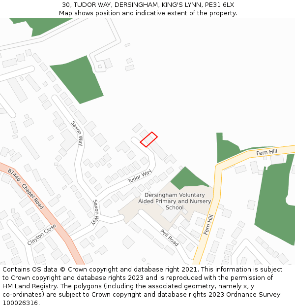 30, TUDOR WAY, DERSINGHAM, KING'S LYNN, PE31 6LX: Location map and indicative extent of plot