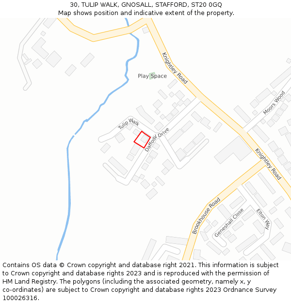 30, TULIP WALK, GNOSALL, STAFFORD, ST20 0GQ: Location map and indicative extent of plot