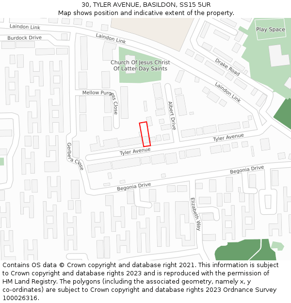 30, TYLER AVENUE, BASILDON, SS15 5UR: Location map and indicative extent of plot