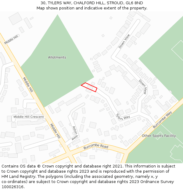 30, TYLERS WAY, CHALFORD HILL, STROUD, GL6 8ND: Location map and indicative extent of plot